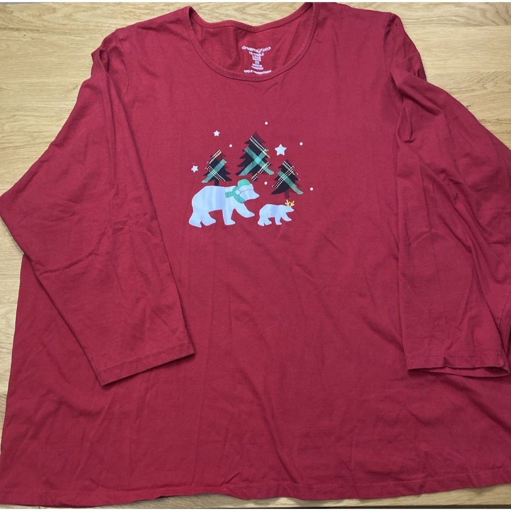 Dreams & Co. Graphic Shirt‎ Pajama Shirt Christmas Polar Bears Womens Plus 2X